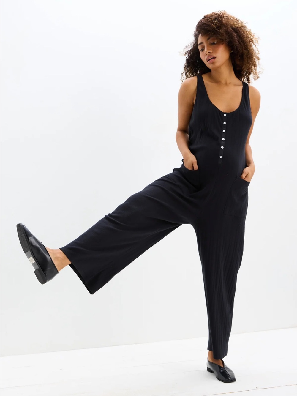 Hatch Black Sleeveless Pointelle Jumpsuit